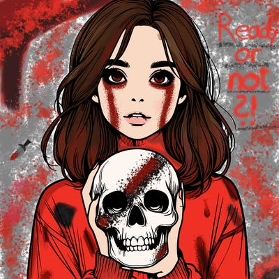 realistic girl holding a skull