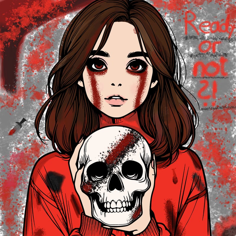 realistic girl holding a skull