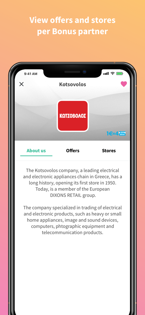 Merchant detail page for Kotsovolos in the Bonus by Alpha Bank app showing loyalty program partner information