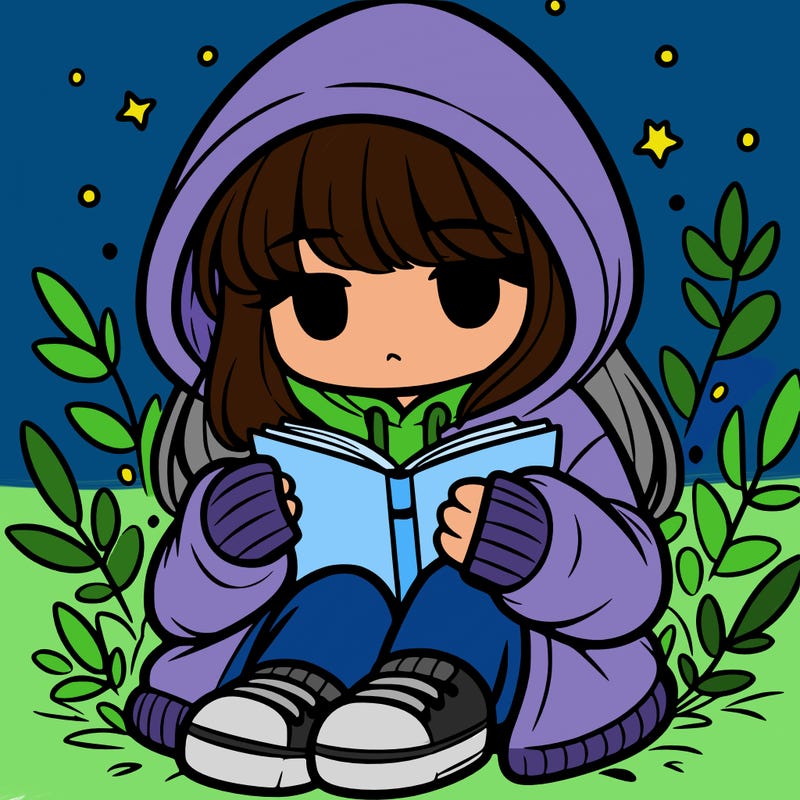 girl in oversized hoodie reading a book