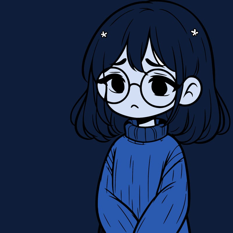 sad girl with glasses in a sweater