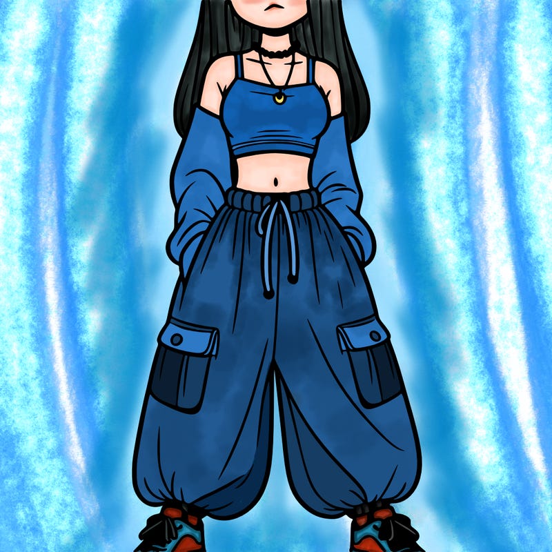 girl in a crop top and baggy pants