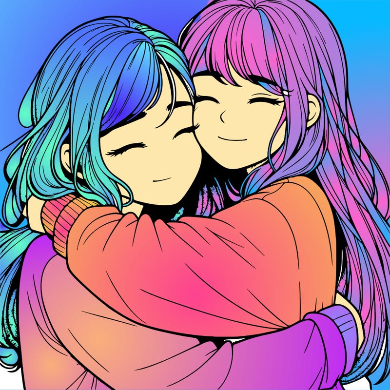 realistic two girls hugging