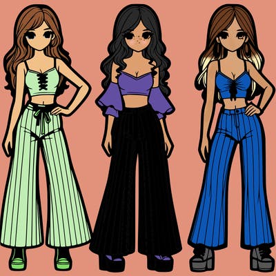 girls with flare pants and crop tops realistic