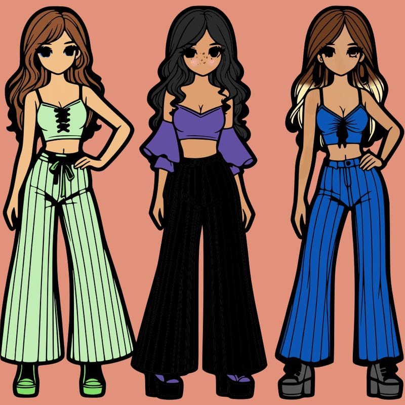 girls with flare pants and crop tops realistic