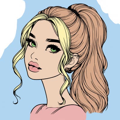 realistic girl with a ponytail on her hair and lips