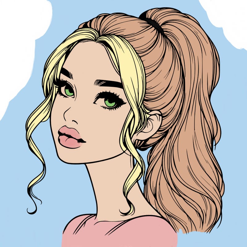 realistic girl with a ponytail on her hair and lips