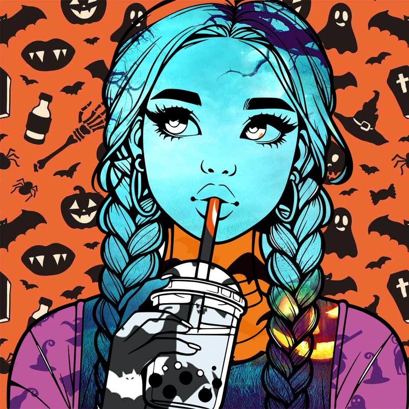 realistic girl with braided hair drinking boba