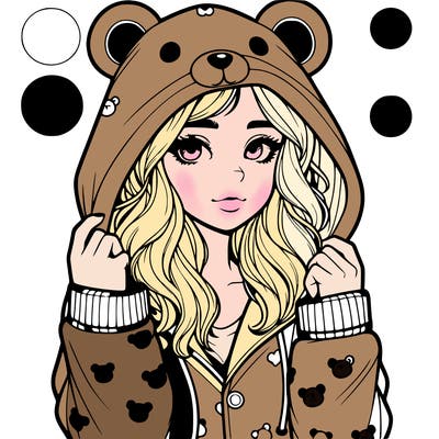 realistic girl in a animal pjs hoodie