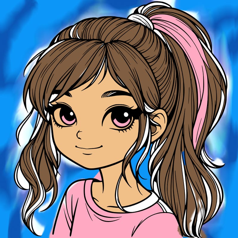 realistic girl with ponytail