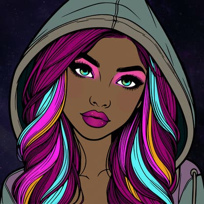 realistic beautiful girl with a hood on