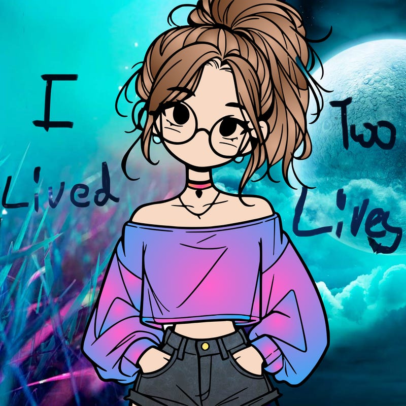 girl with a messy ponytail glasses a baggy crop top and jean shorts