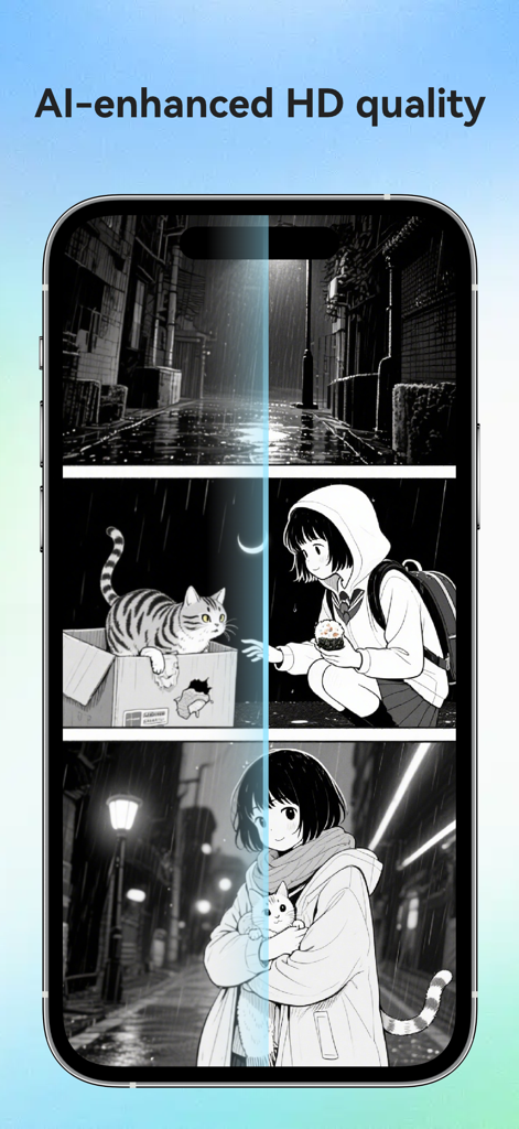 Ice Comic - Local Image Reader - A comparison showing the before and after effect of AI image enhancement on manga panels for higher resolution
