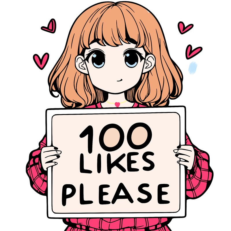 a girl holding a sign saying 100 likes please