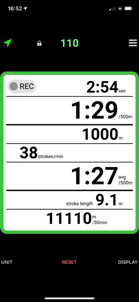 Rowing Coach 5.0 - Rowing Coach 5.0 app dashboard displaying real-time rowing metrics including stroke rate, pace, and distance.
