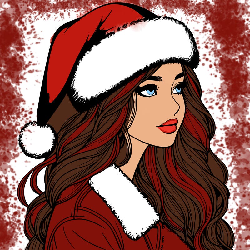 realistic girl in santa hat