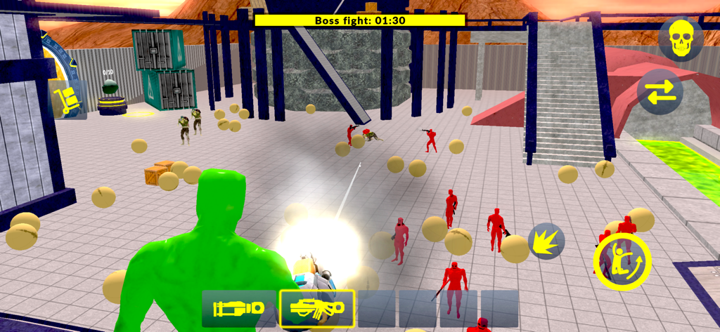 Green Sandbox - A green character battles red enemies in a boss fight level within the Green Sandbox game