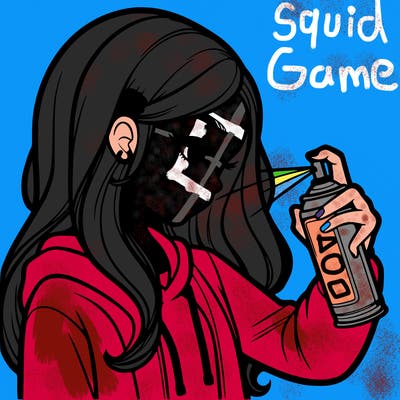 a realistic girl spray painting