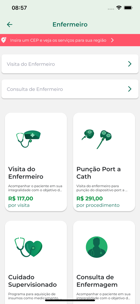 Home Doctor - List of home nursing services and pricing in the Home Doctor mobile app