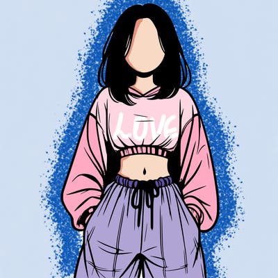 realistic girl faceless with baggy pants and a crop top