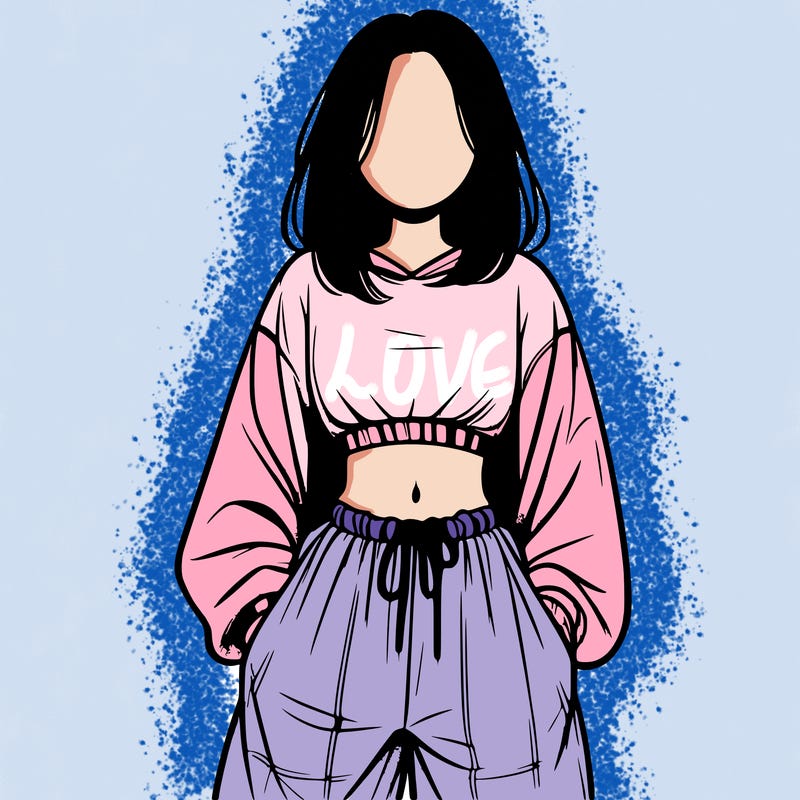 realistic girl faceless with baggy pants and a crop top