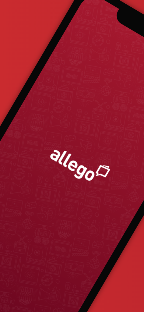 The Allego app splash screen displaying the company logo on a red background.