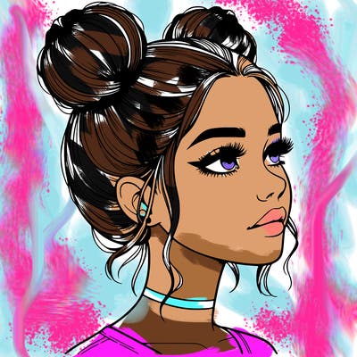 realistic girl with buns on the top of her head