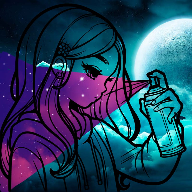 a realistic girl spray painting