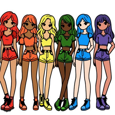 a group of girls wearing crop tops and shorts