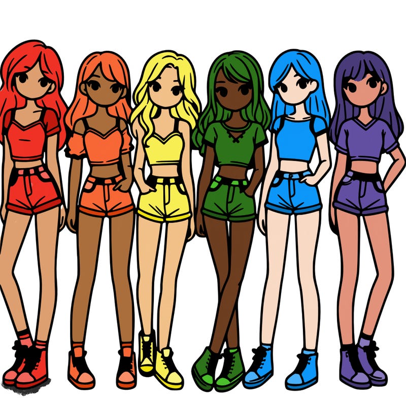 a group of girls wearing crop tops and shorts