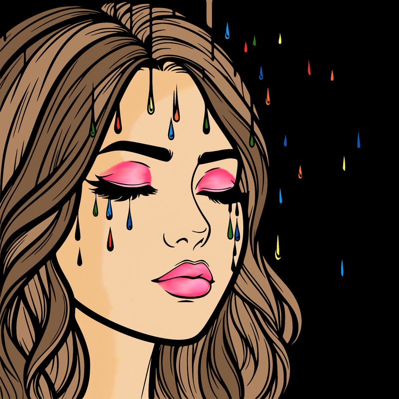 rain going over realistic woman’s face