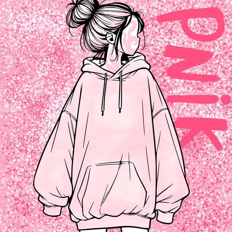 realistic girl with a oversized sweatshirt on and a bun