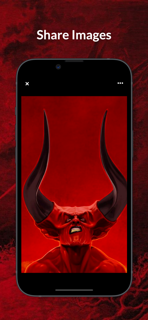 A red demon with large black horns displayed on a smartphone screen in the Demons Dictionary app
