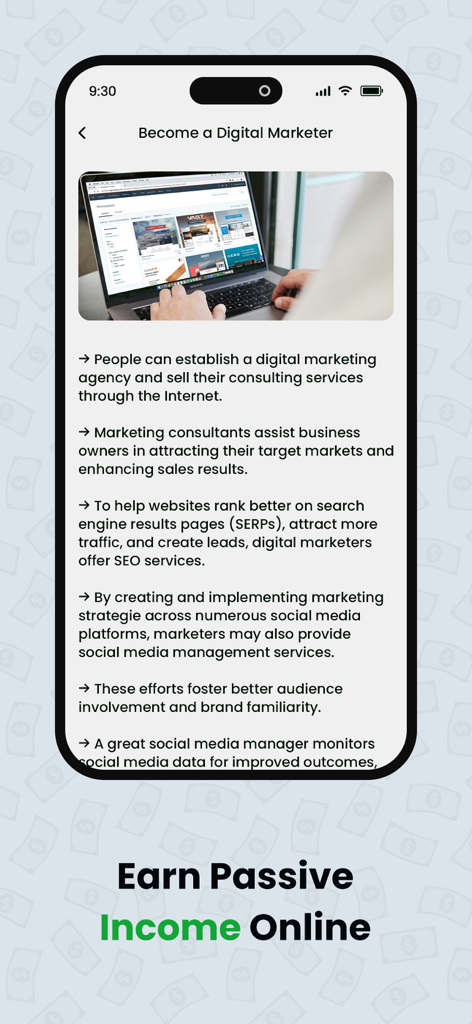 Smartphone zeigt eine Lektion zum Thema digitales Marketing, um passives Einkommen zu erzielen