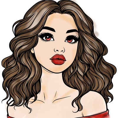 realistic girl with wavy hair and lips