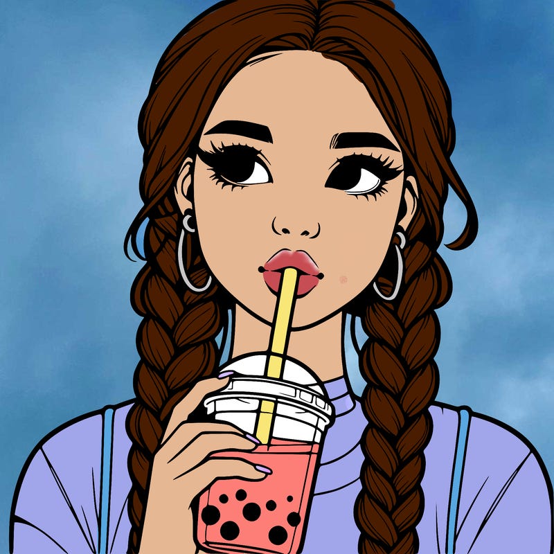 realistic girl with braided hair drinking boba