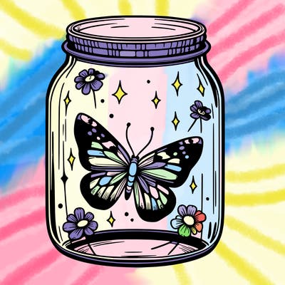 butterfly trapped in a glass jar, realistic