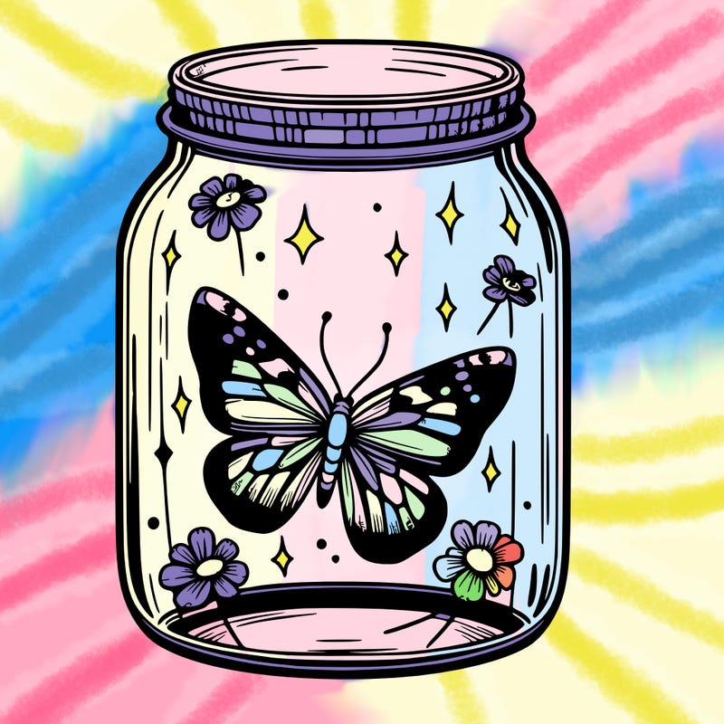 butterfly trapped in a glass jar, realistic