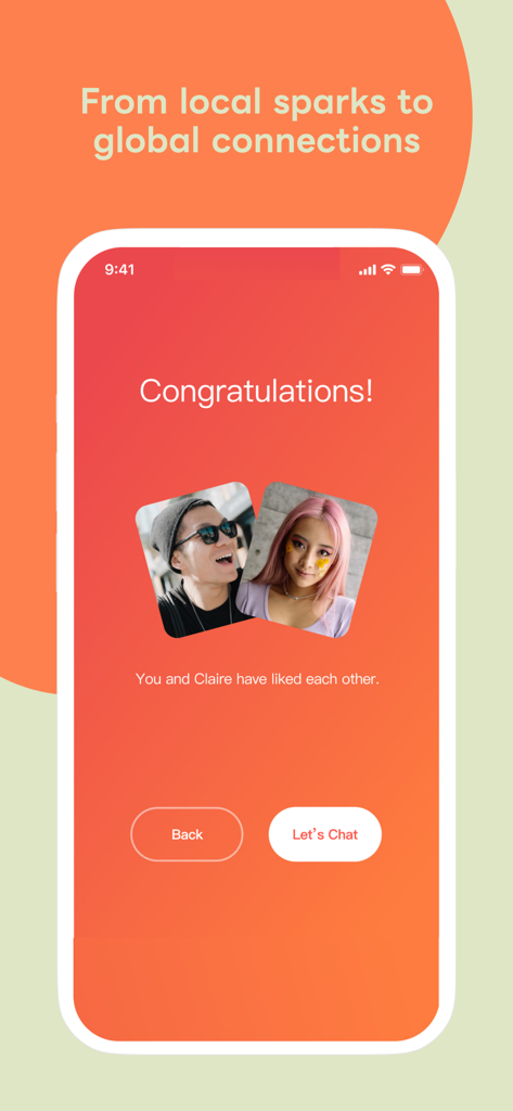 tantan - Global Dating App - A match screen on the Tantan dating app displaying two profile photos and a Let's Chat button