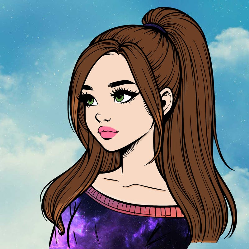 realistic girl with a high ponytail
