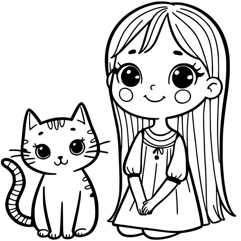 girl and cat