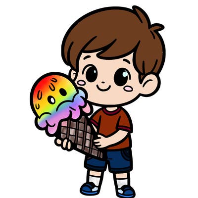 little boy holding a large ice cream cone.