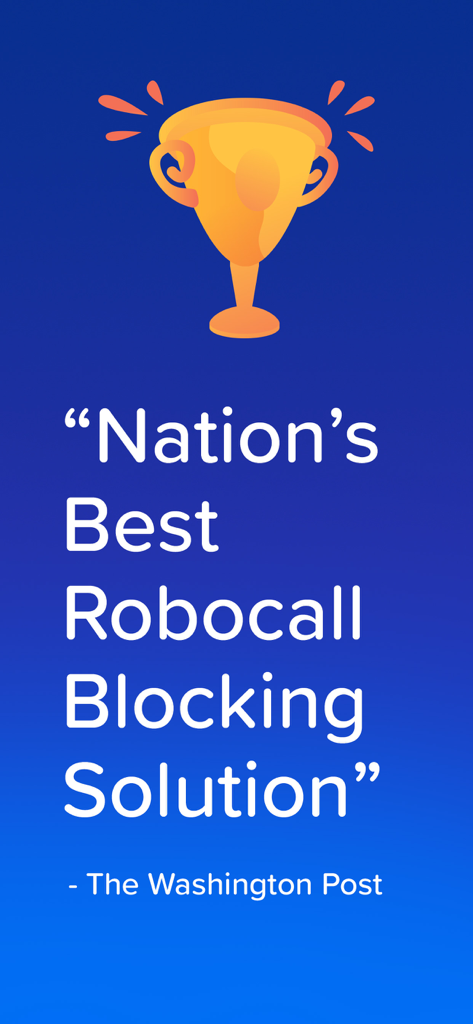 YouMail: Block Spam on iPhone - A golden trophy icon above a quote from The Washington Post calling YouMail the best robocall blocking solution