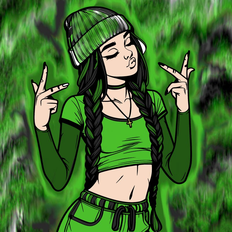 realistic teenage girl with braids and a beanie and crop top doing 🫶🏼