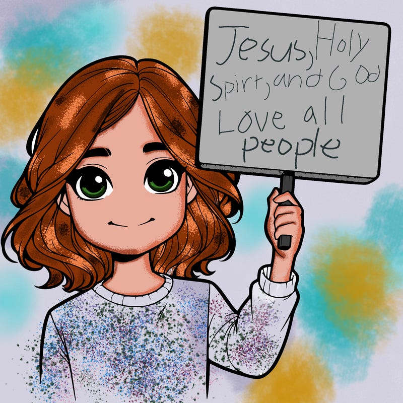 realistic girl holding up a sign