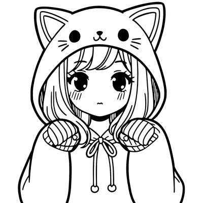 girl wearing a cat hoodie