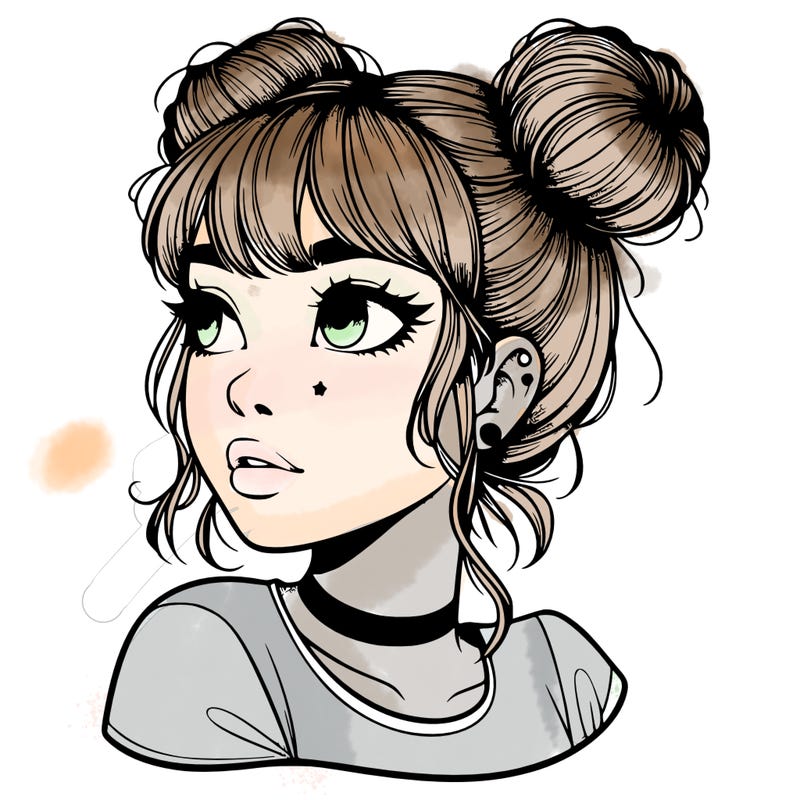 realistic girl with spacebuns