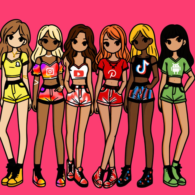 a group of girls wearing crop tops and shorts