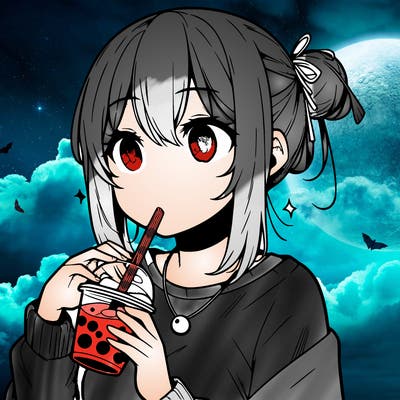 manga character drinking boba