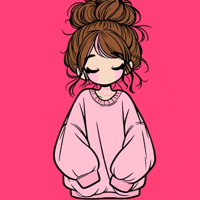 girl with baggy sweatshirt and messy bun